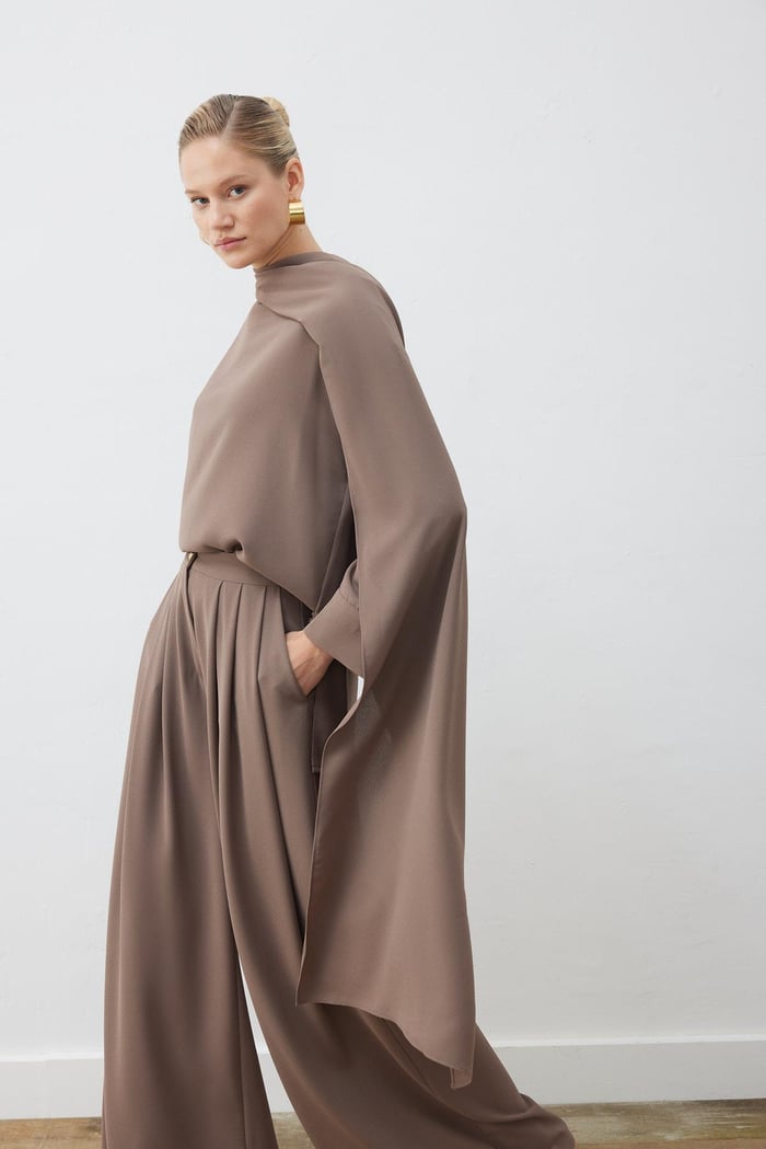 EVA CREPE SHAWL BLOUSE - PALAZZO PANTS SET