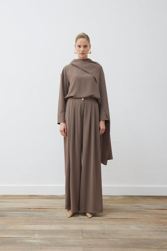 EVA CREPE SHAWL BLOUSE - PALAZZO PANTS SET