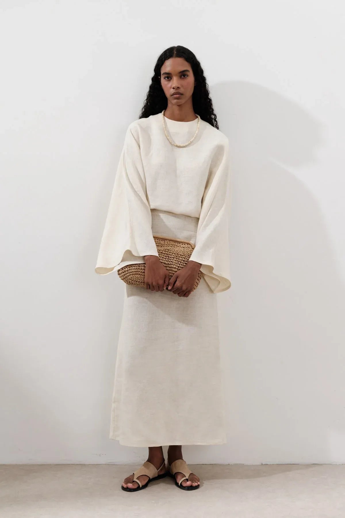 LINEN WIDE TIE DRESS VANILLA