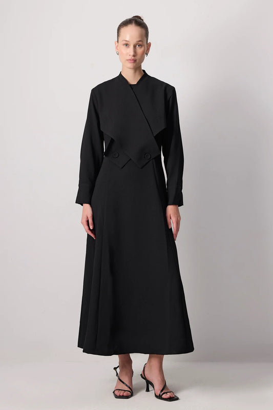DOUBLE BREASTED COLLAR BLACK DRESS