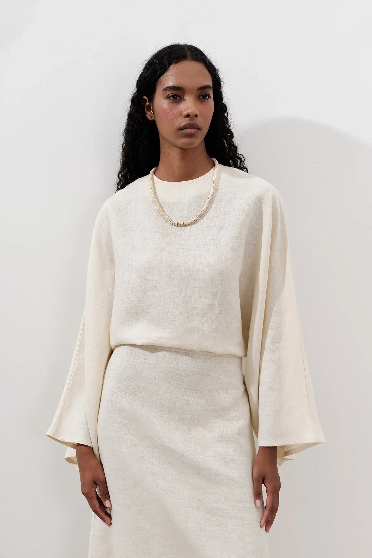 LINEN WIDE TIE DRESS VANILLA