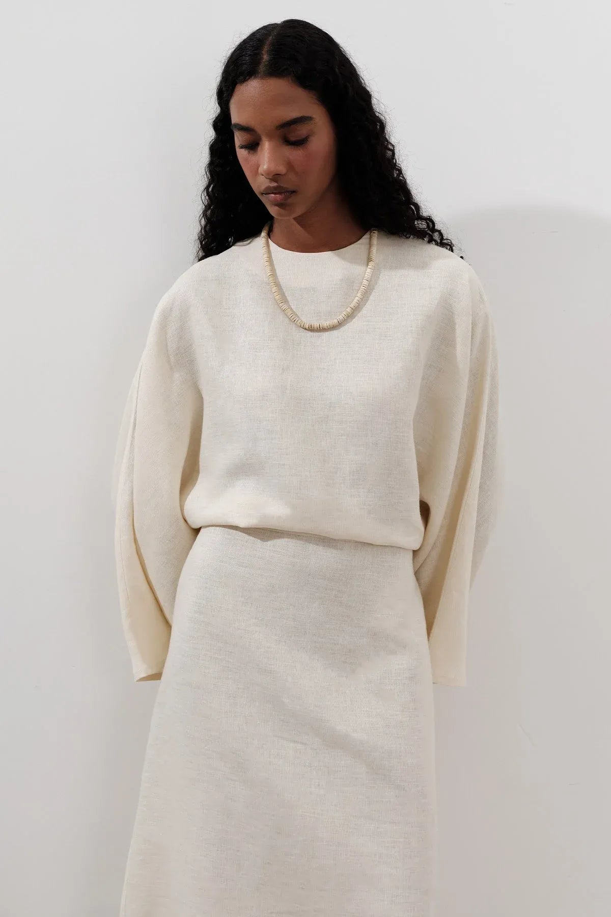 LINEN WIDE TIE DRESS VANILLA