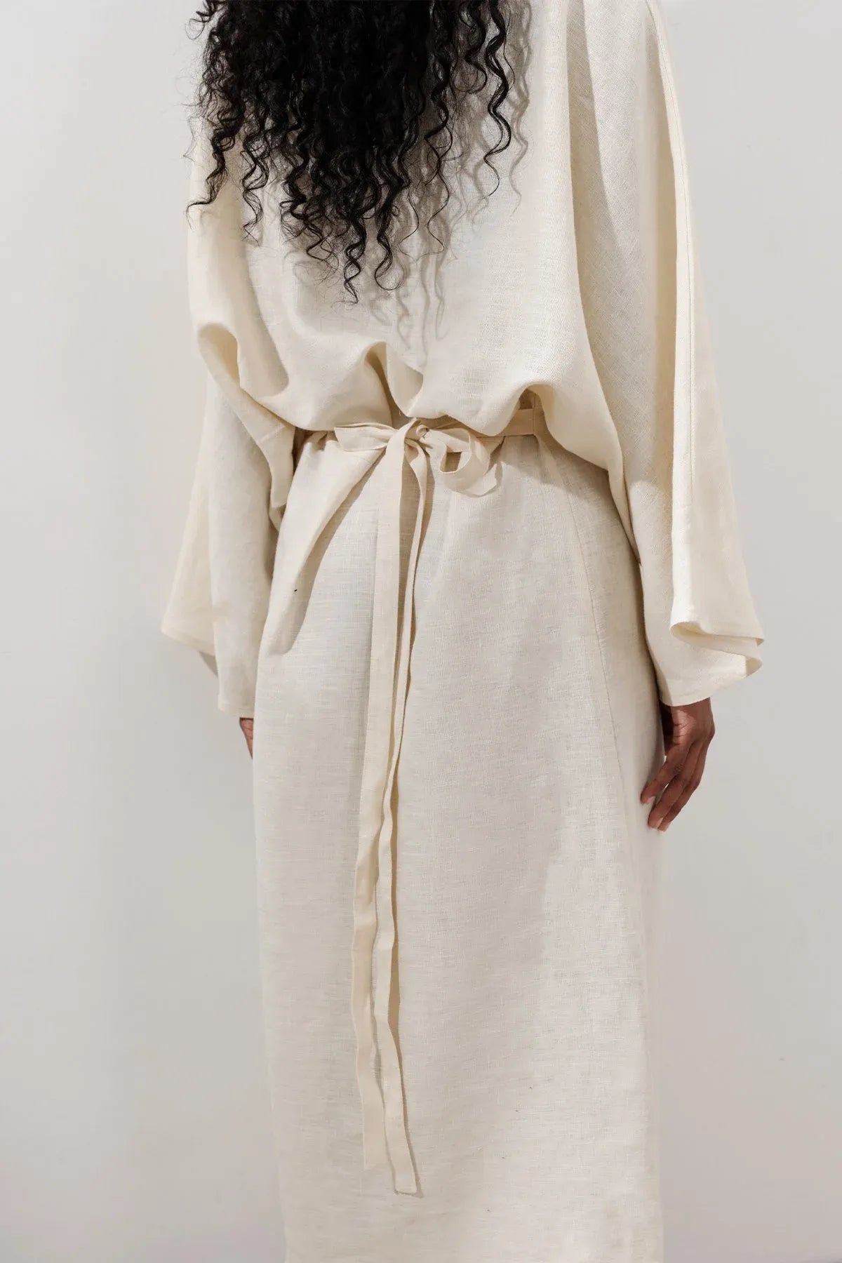 LINEN WIDE TIE DRESS VANILLA