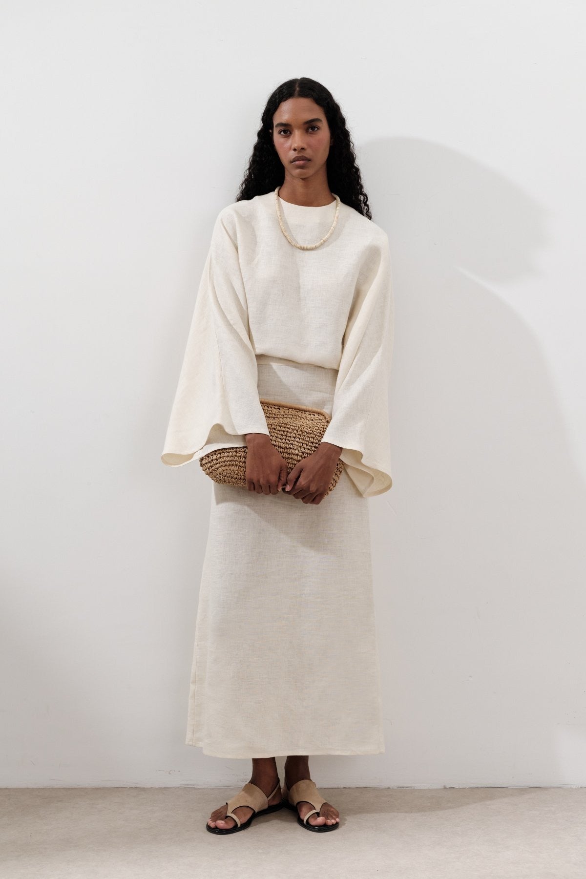 LINEN WIDE TIE DRESS VANILLA
