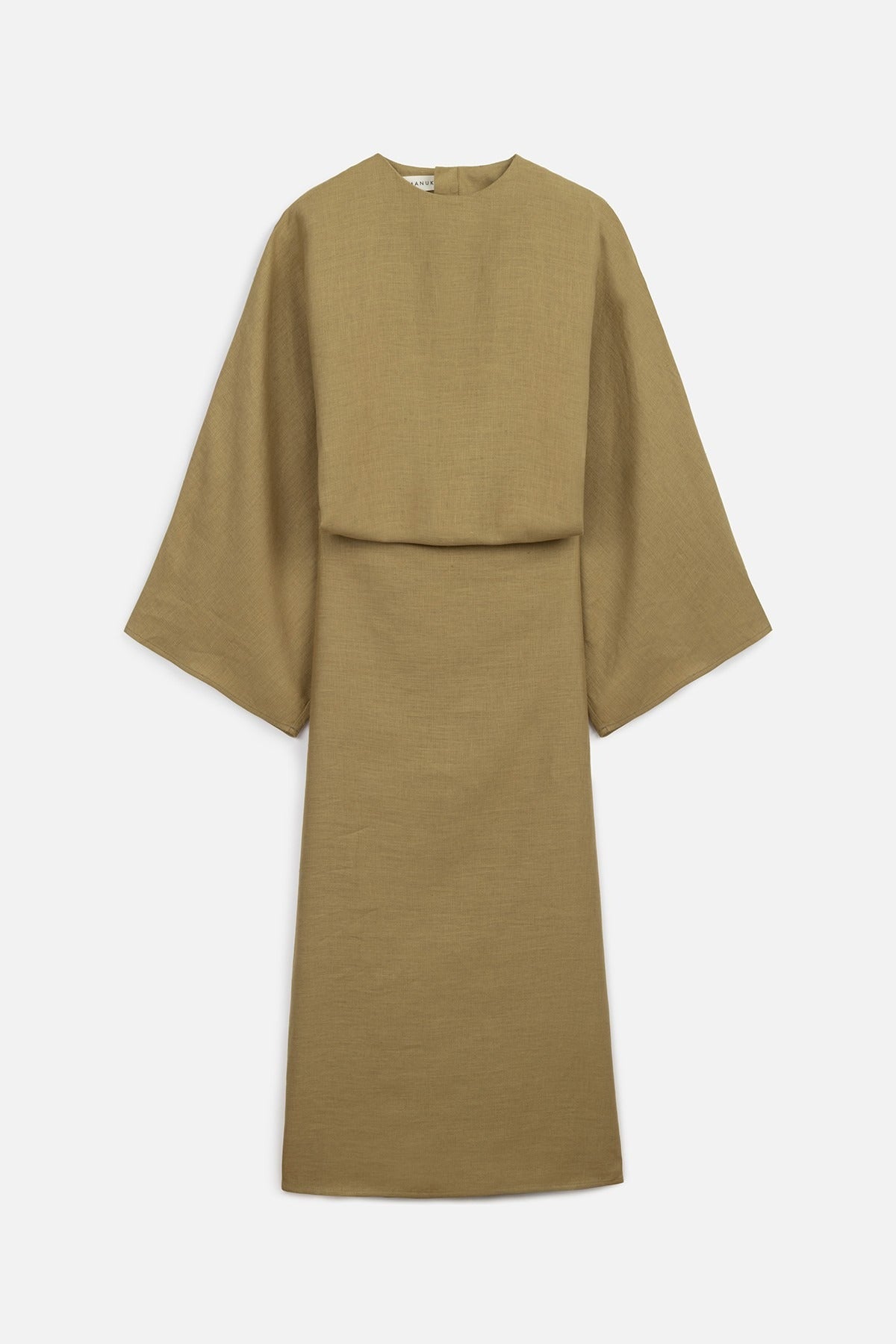 LINEN WIDE TIE DRESS CURRY