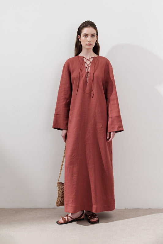 LINEN BINDING DETAIL DRESS TILE