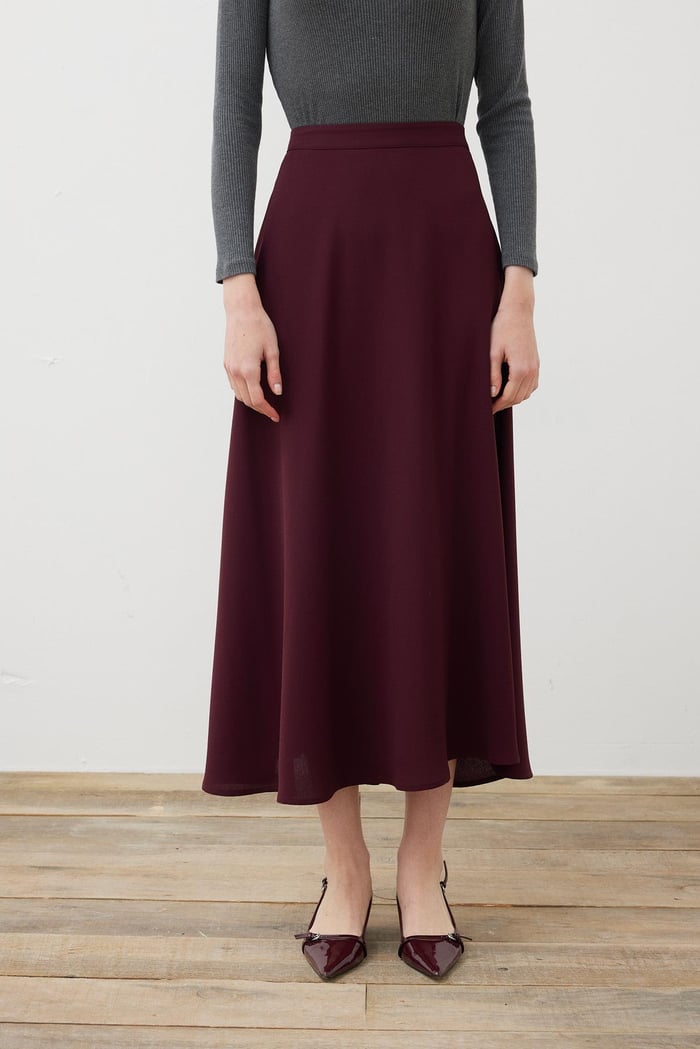 RINA CREPE DIAGONAL SKIRT CLARET RED