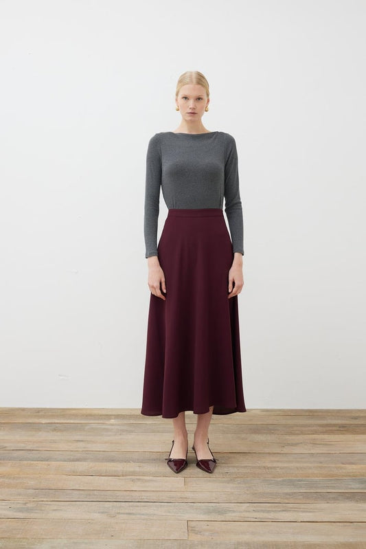 RINA CREPE DIAGONAL SKIRT CLARET RED