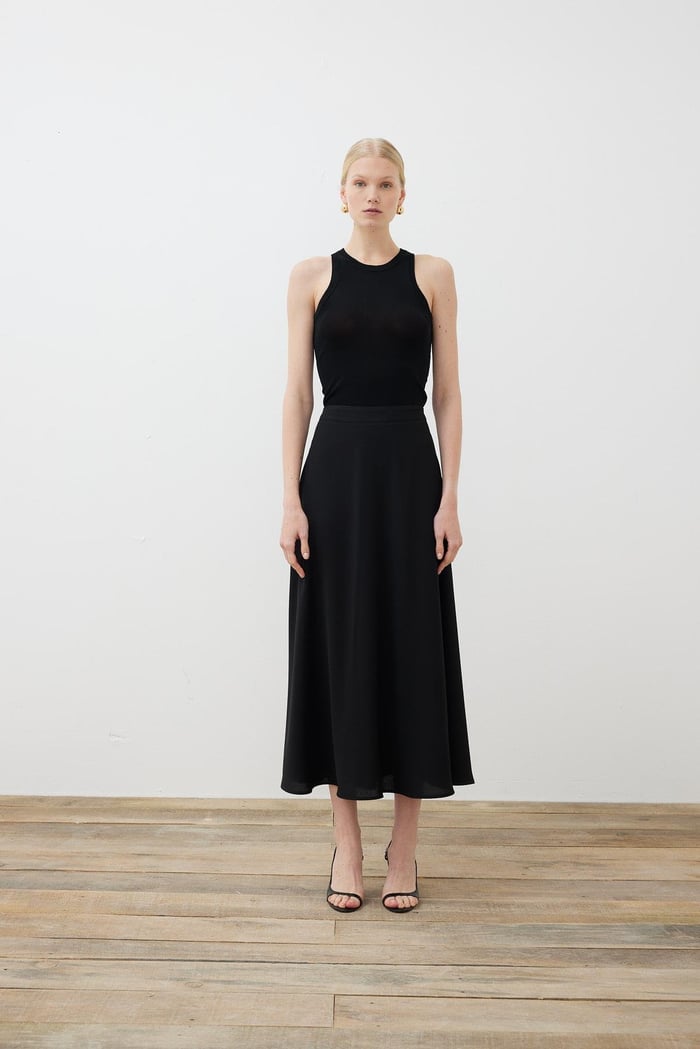 RINA CREPE DIAGONAL SKIRT BLACK