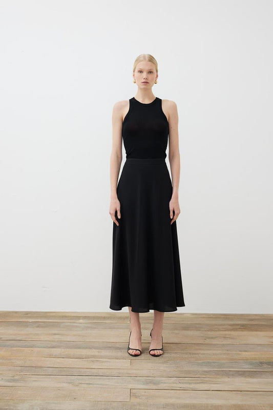 RINA CREPE DIAGONAL SKIRT BLACK