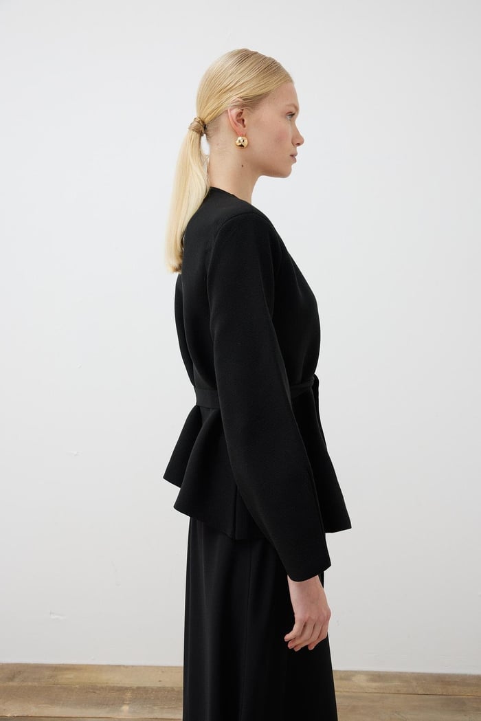 VERA STEEL KNITTED PEPLUM CARDIGAN BLACK