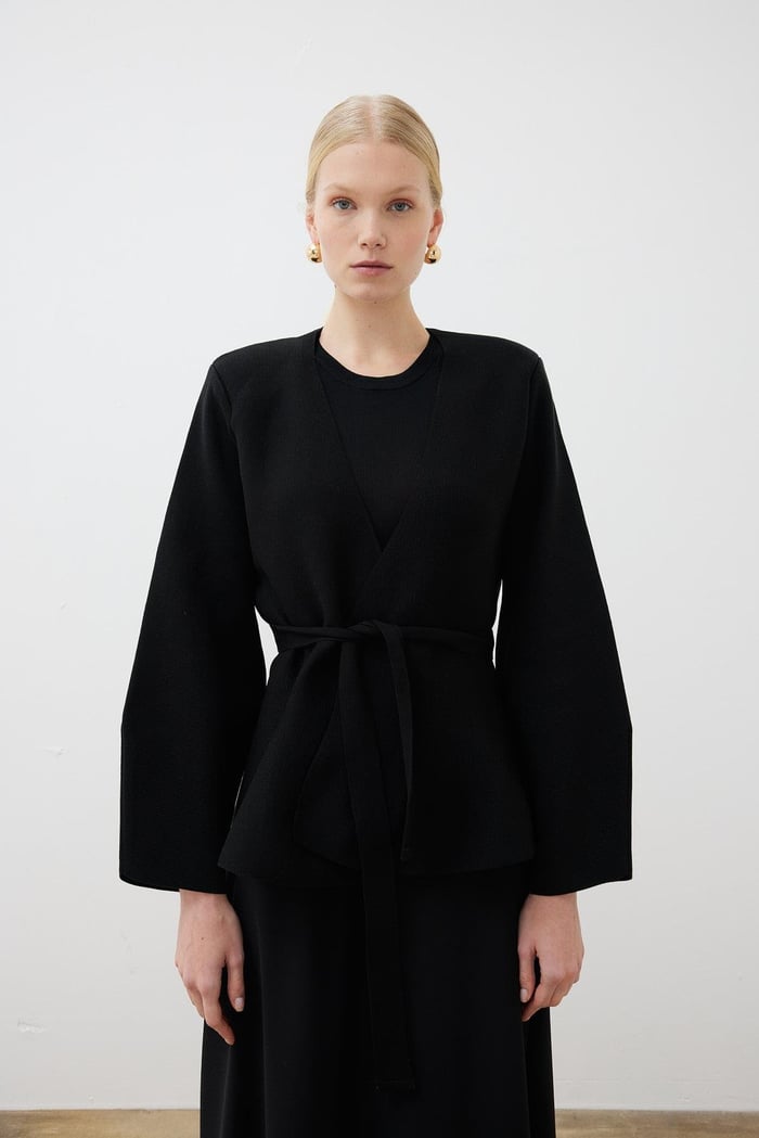 VERA STEEL KNITTED PEPLUM CARDIGAN BLACK