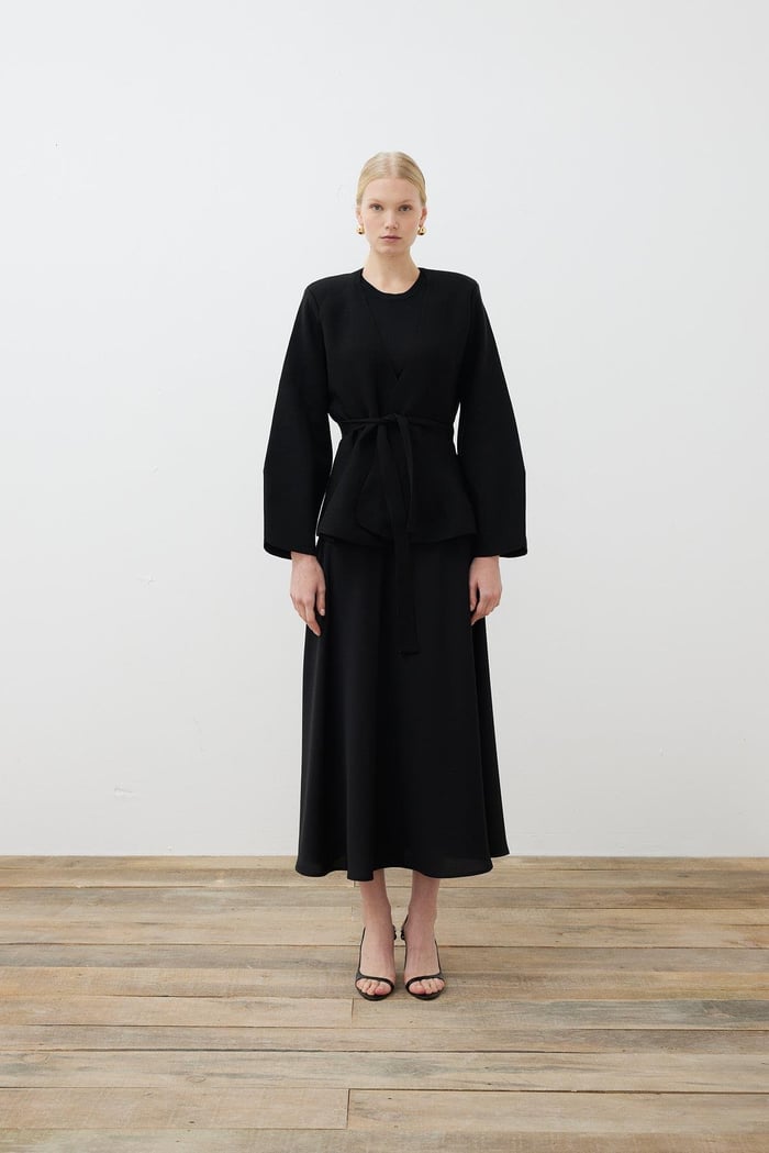 VERA STEEL KNITTED PEPLUM CARDIGAN BLACK