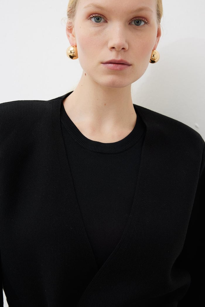 VERA STEEL KNITTED PEPLUM CARDIGAN BLACK