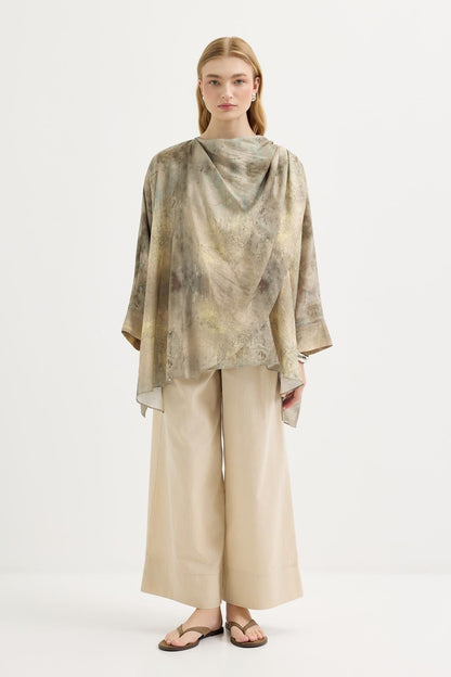 Shawl Collar Patterned Tunic Sage