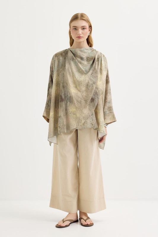 Shawl Collar Patterned Tunic Sage