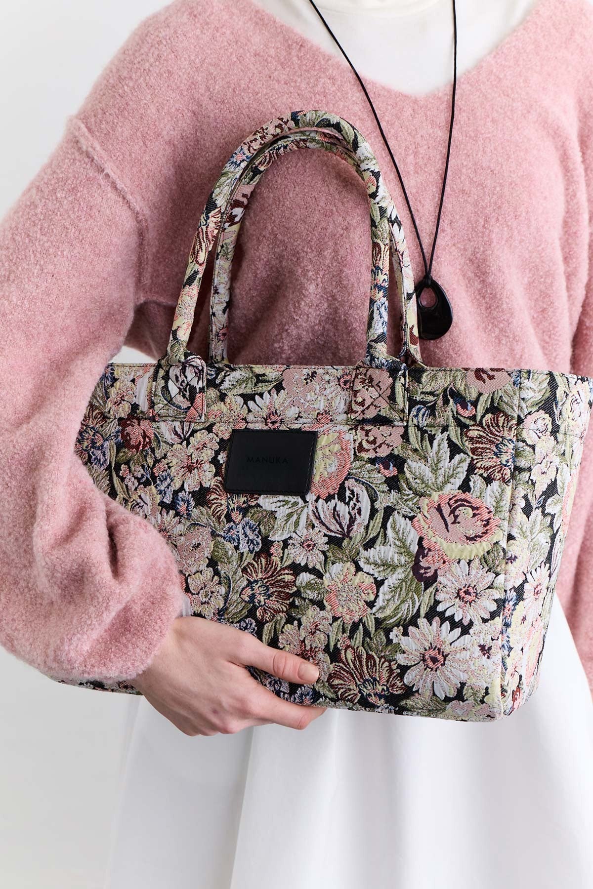 JACQUARD PATTERNED TOTE BAG POWDER