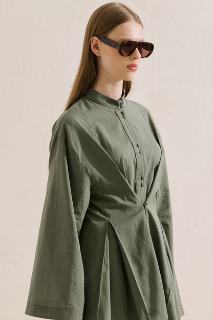 Pleated Buttoned Shirt Sage Green