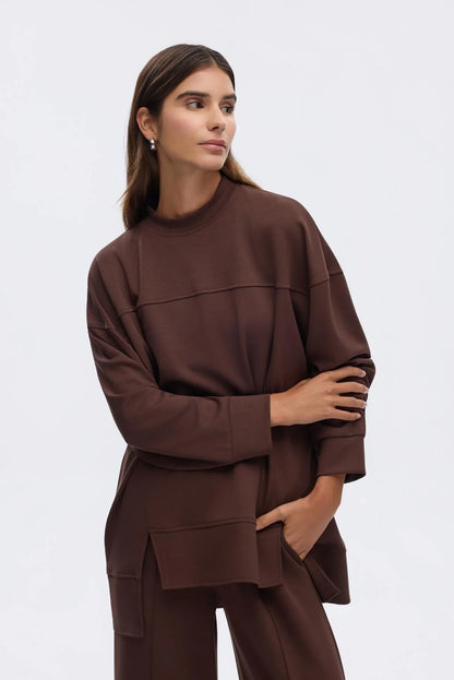 Modal Knit Asymmetrical Cut Co-Ord Set Brown