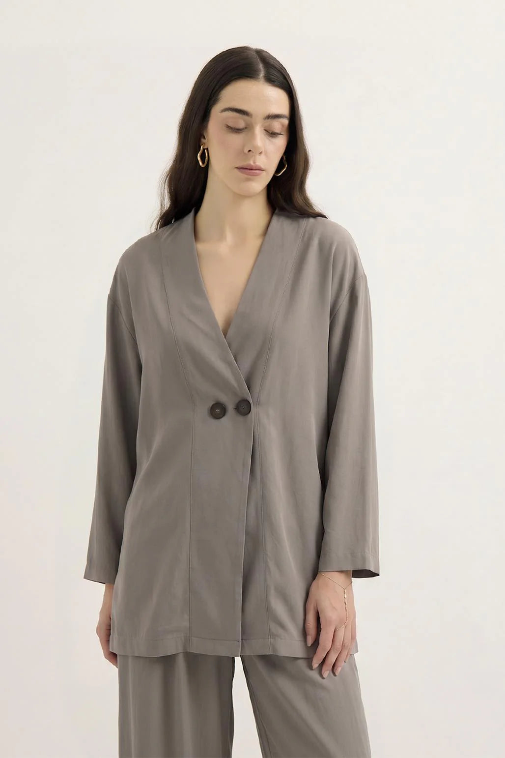 Wrap Front Modal Tunic Trousers Set Mink