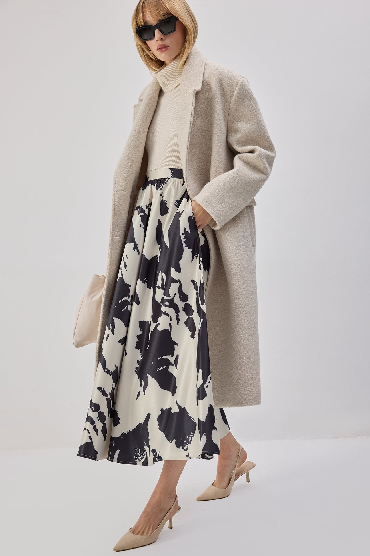 Abstract Monochrome Midi Skirt