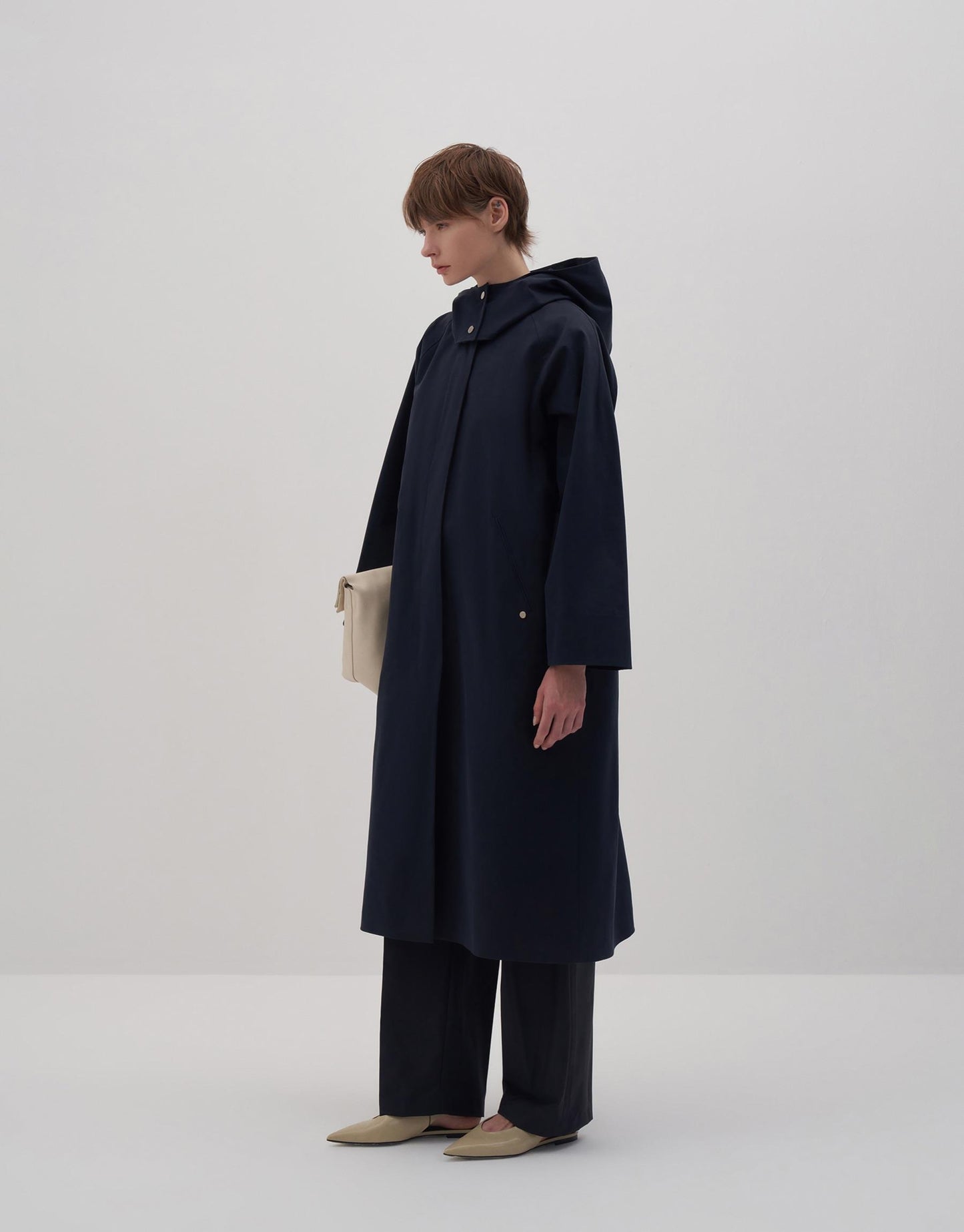 Removable Hooded Trench Coat Navy Blue