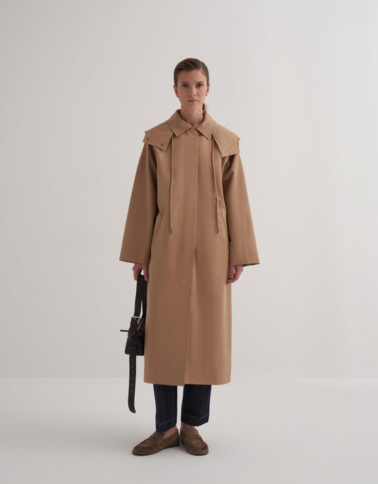 Removable Hooded Trench Coat Camel