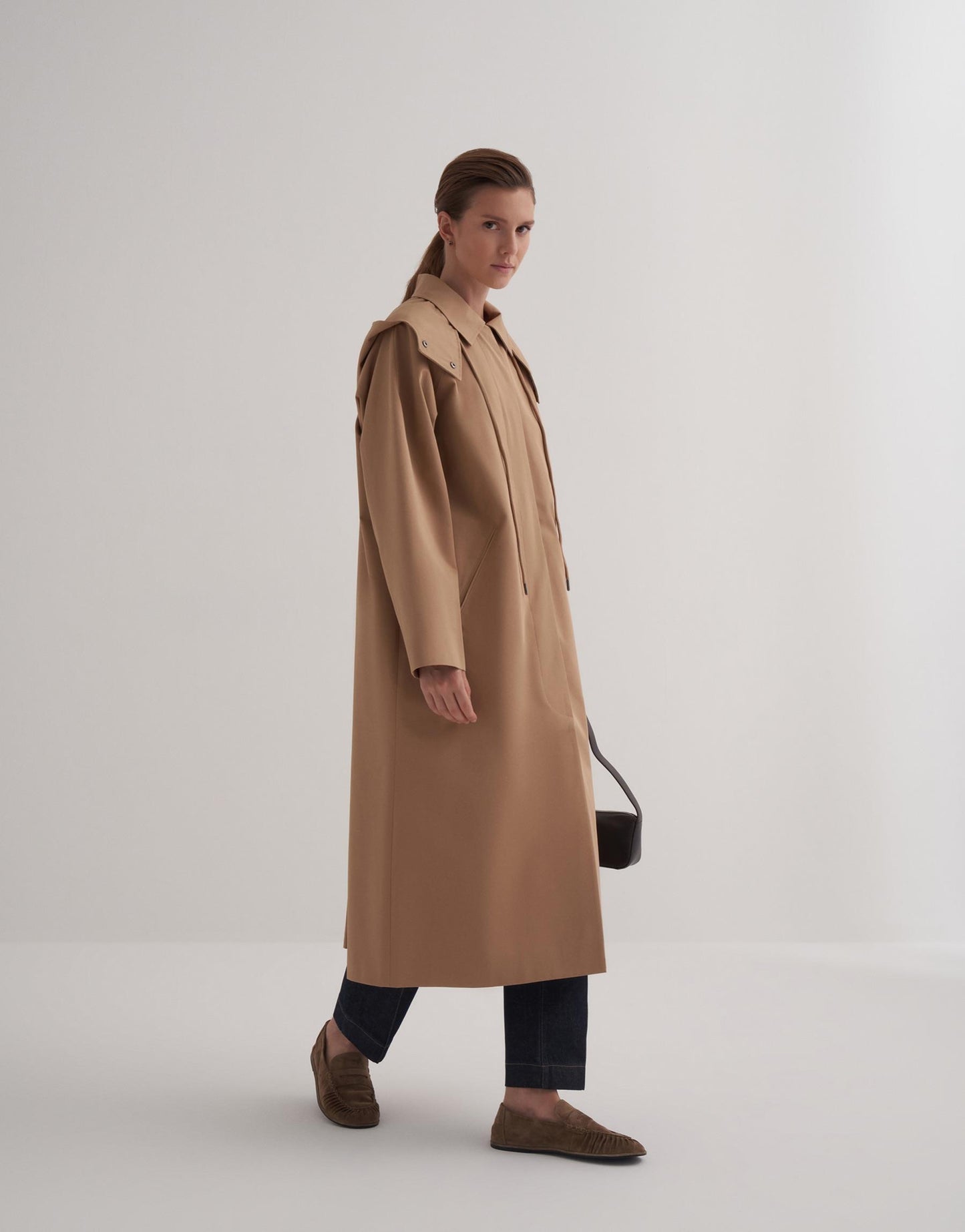 Removable Hooded Trench Coat Camel