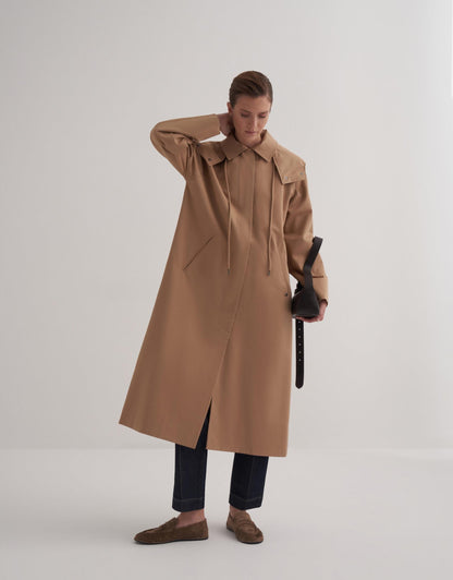 Removable Hooded Trench Coat Camel