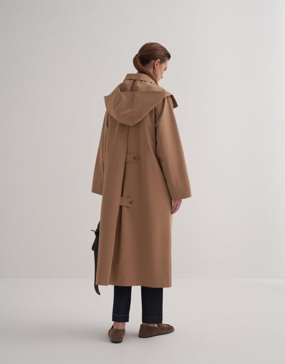 Removable Hooded Trench Coat Camel