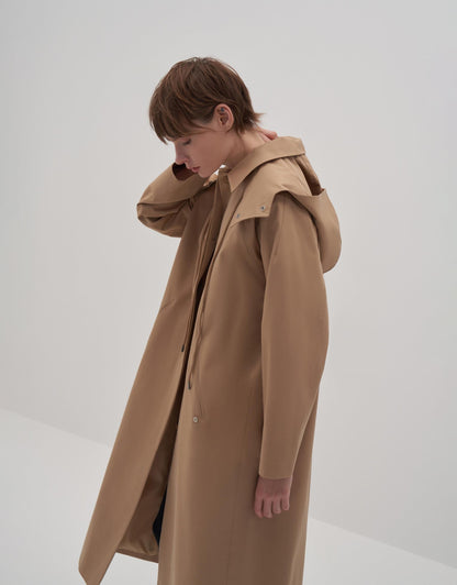 Removable Hooded Trench Coat Camel