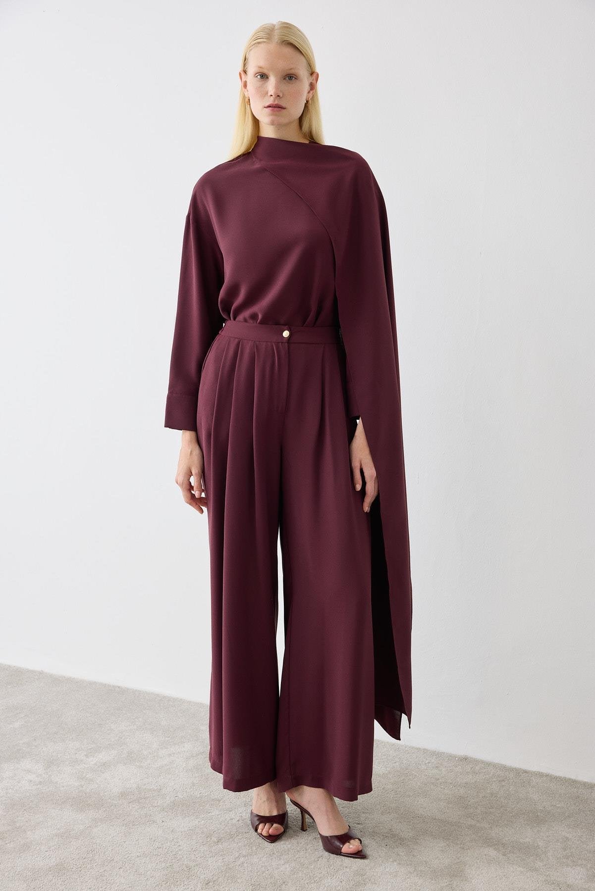 EVA CREPE SHAWL BLOUSE - PALAZZO PANTS SET