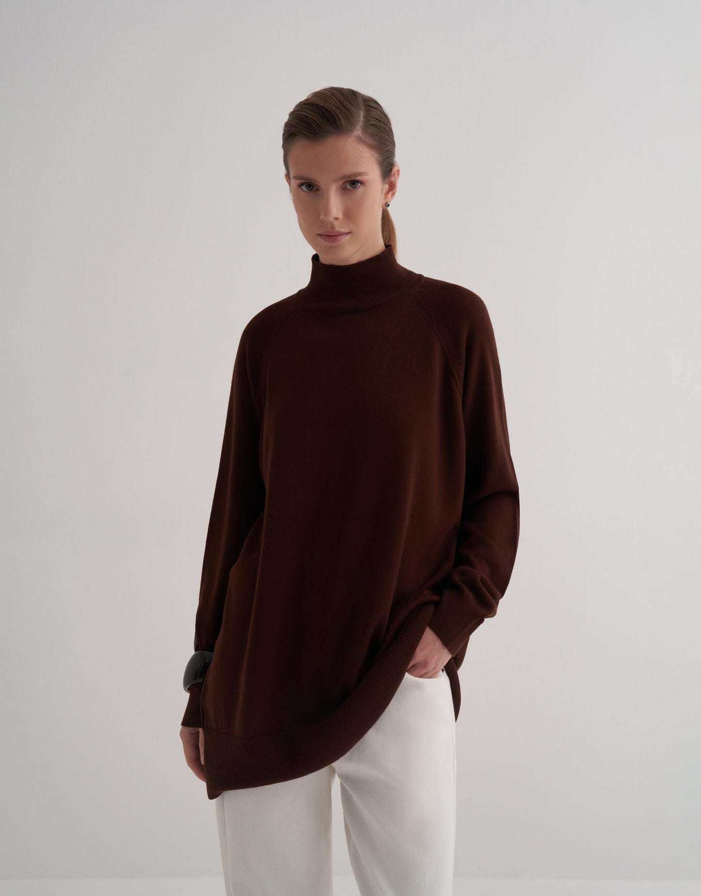 Turtleneck Knitted Sweater Brown