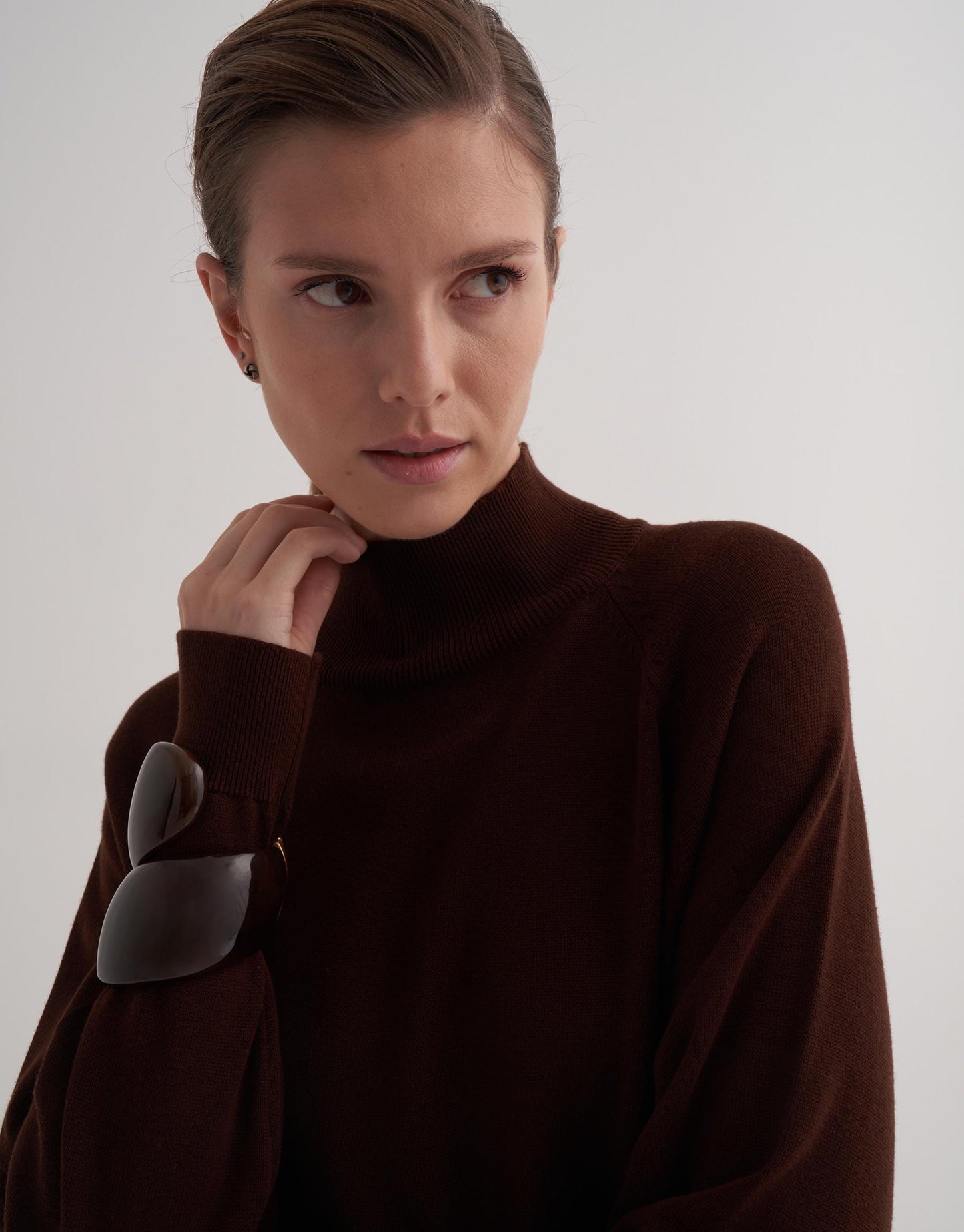 Turtleneck Knitted Sweater Brown