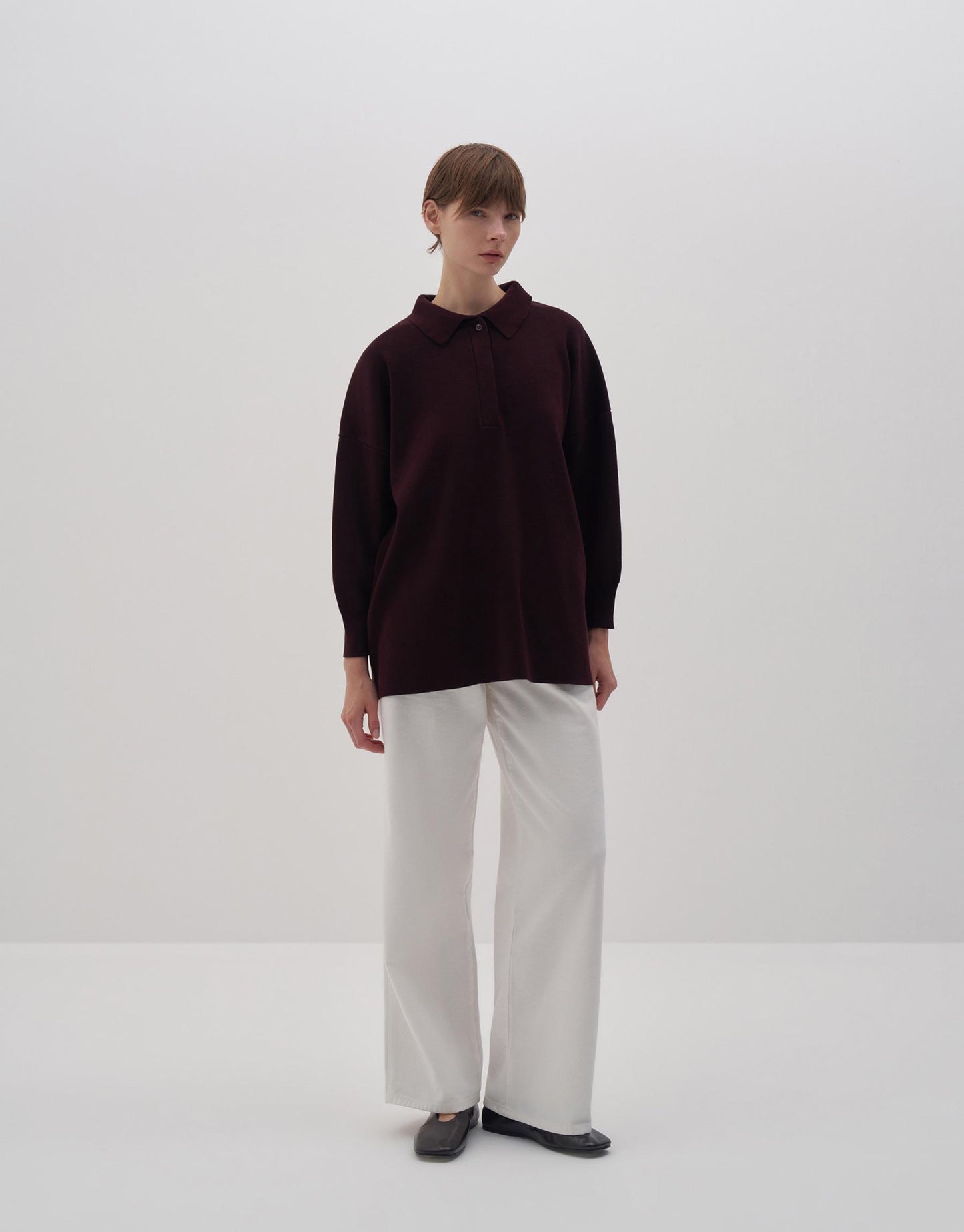 Cotton Polo Collar Sweater Damson Color