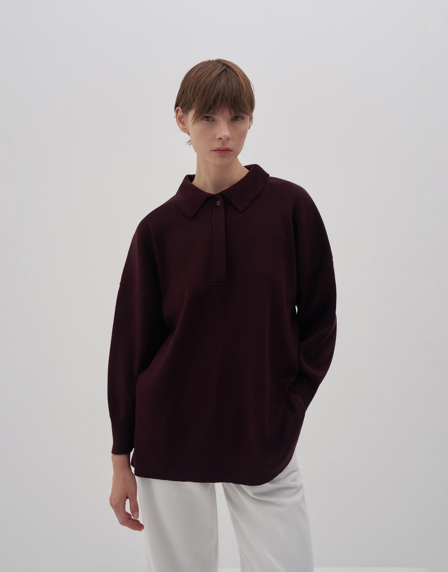 Cotton Polo Collar Sweater Damson Color