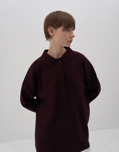 Cotton Polo Collar Sweater Damson Color