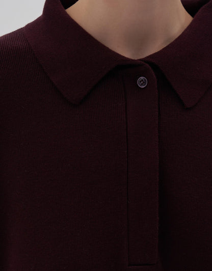 Cotton Polo Collar Sweater Damson Color