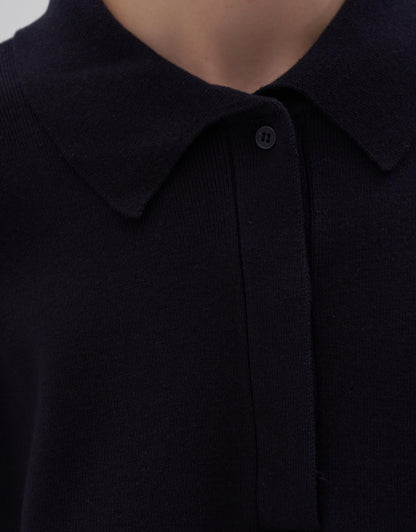 Cotton Polo Collar Sweater Navy Blue