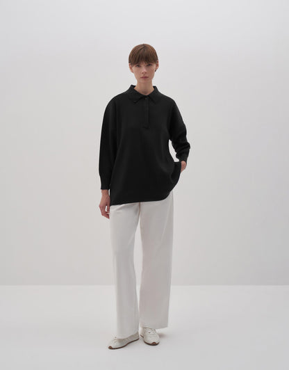 Cotton Polo Collar Sweater Black