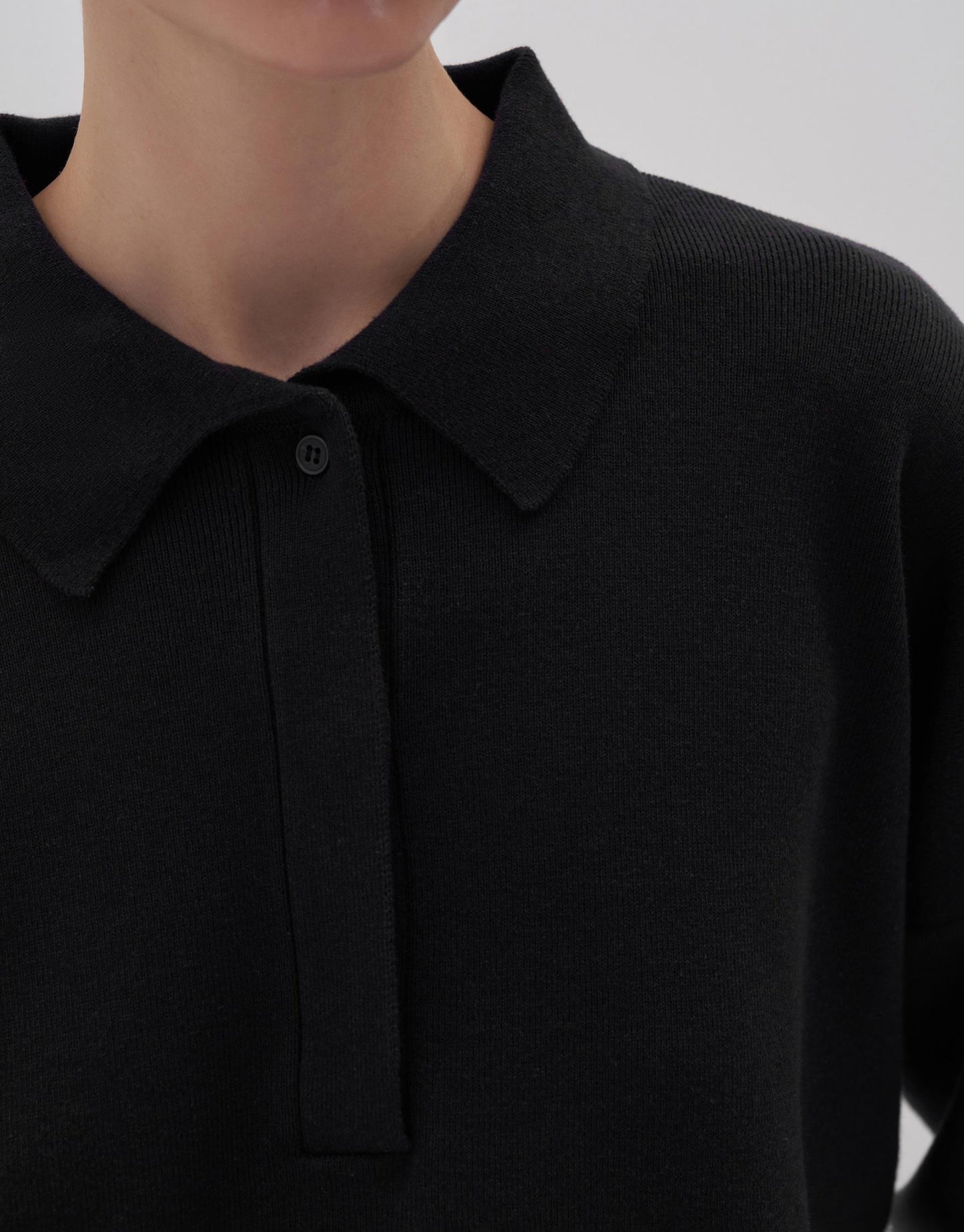 Cotton Polo Collar Sweater Black