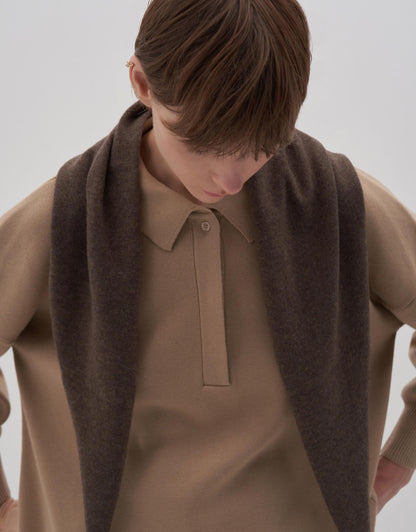 Cotton Polo Collar Sweater Camel Color