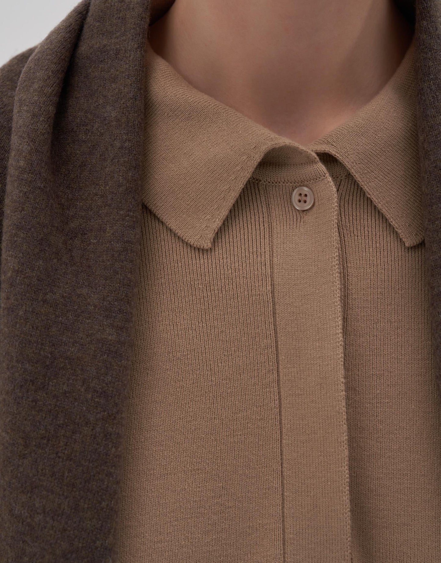 Cotton Polo Collar Sweater Camel Color