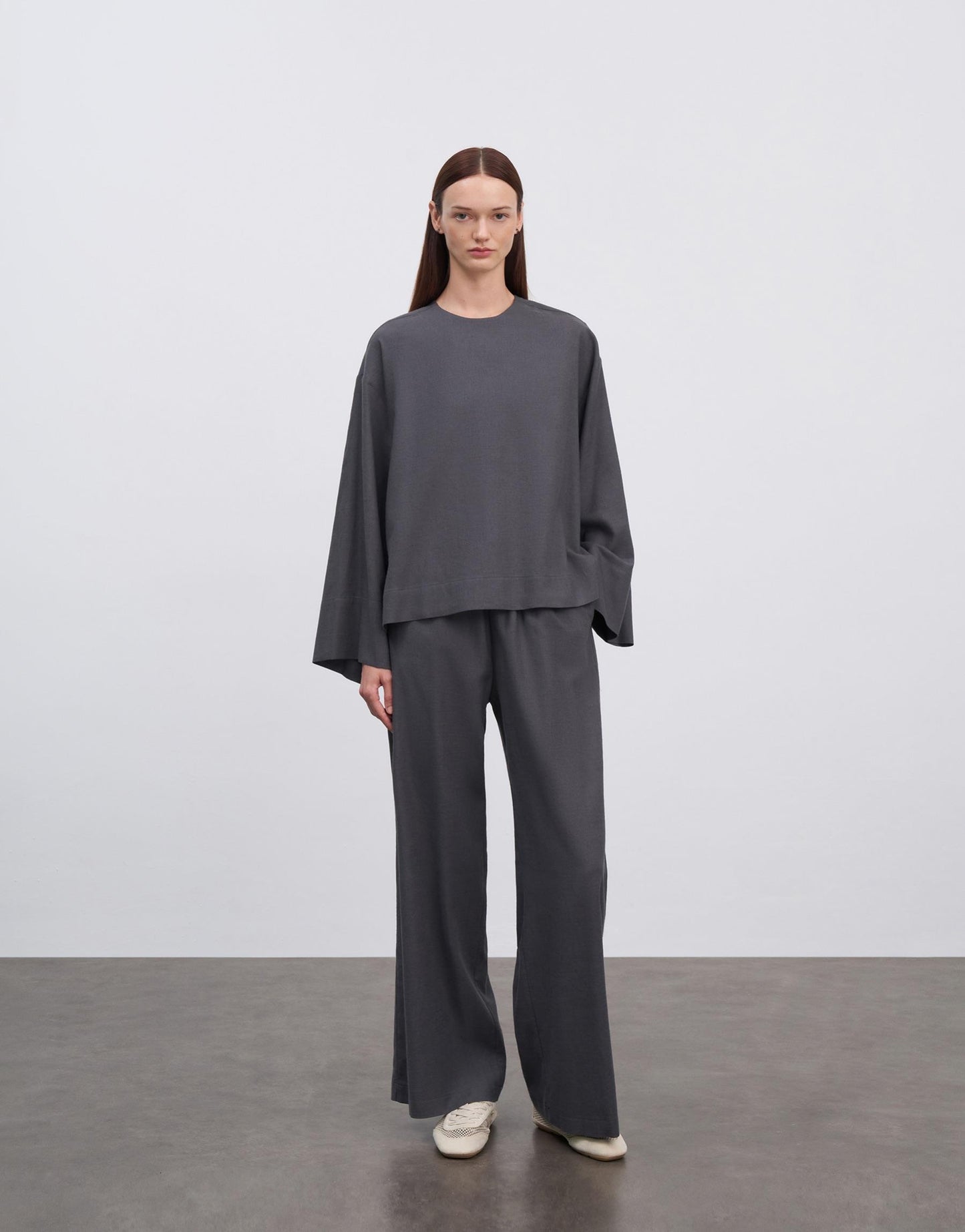 Linen Basic Blouse Anthracite