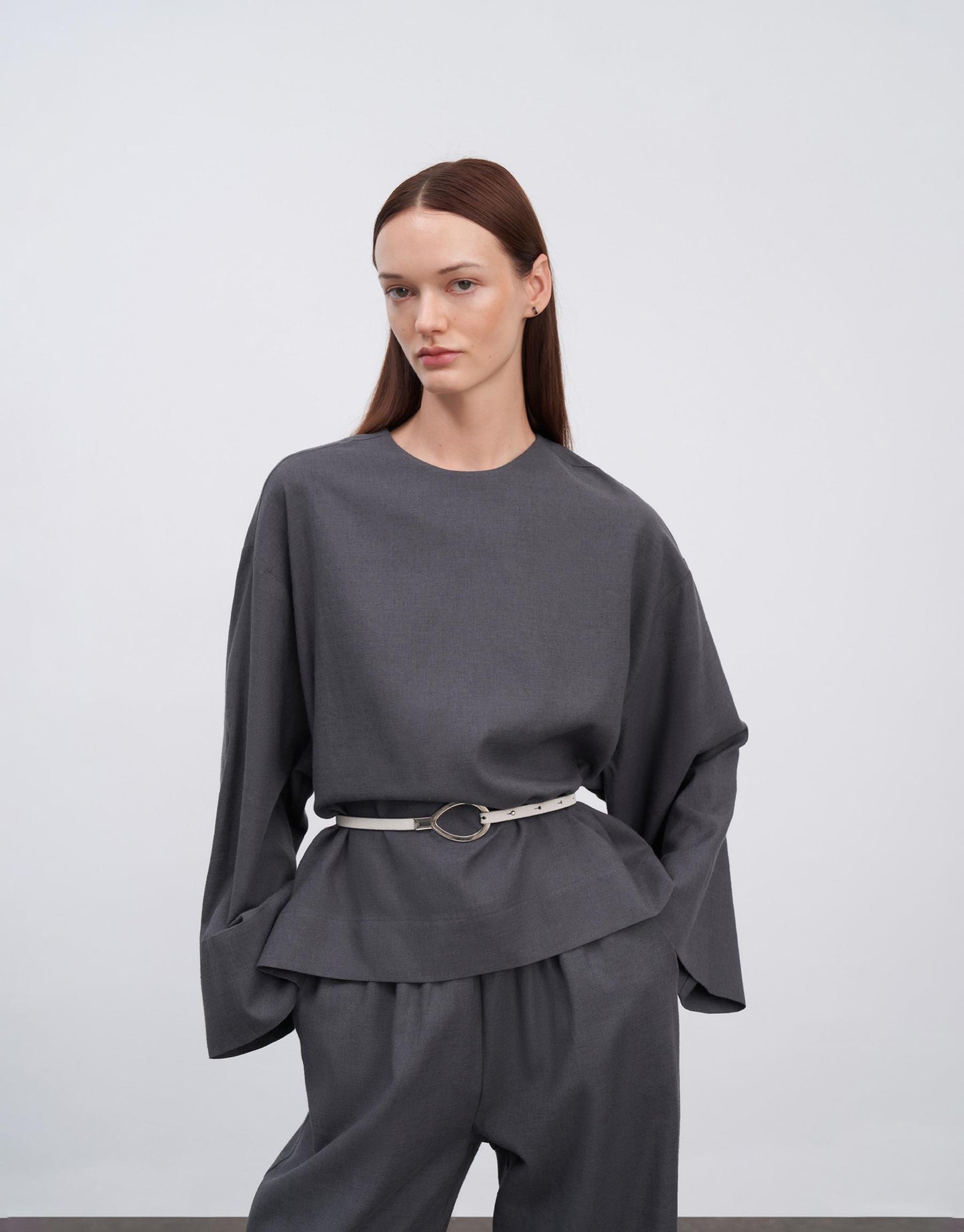 Linen Basic Blouse Anthracite