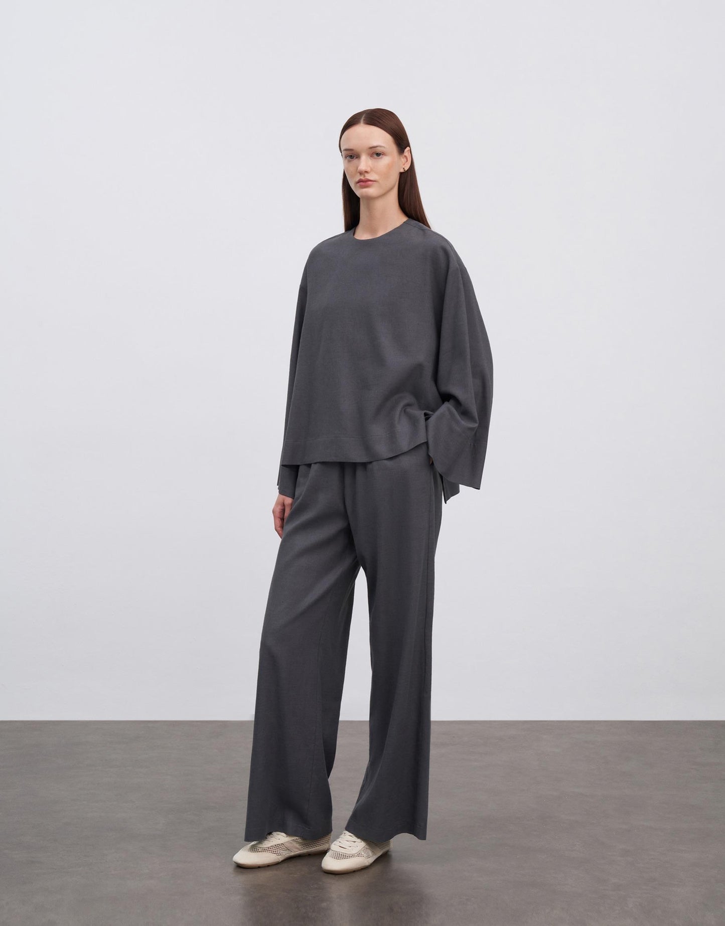Linen Basic Blouse Anthracite