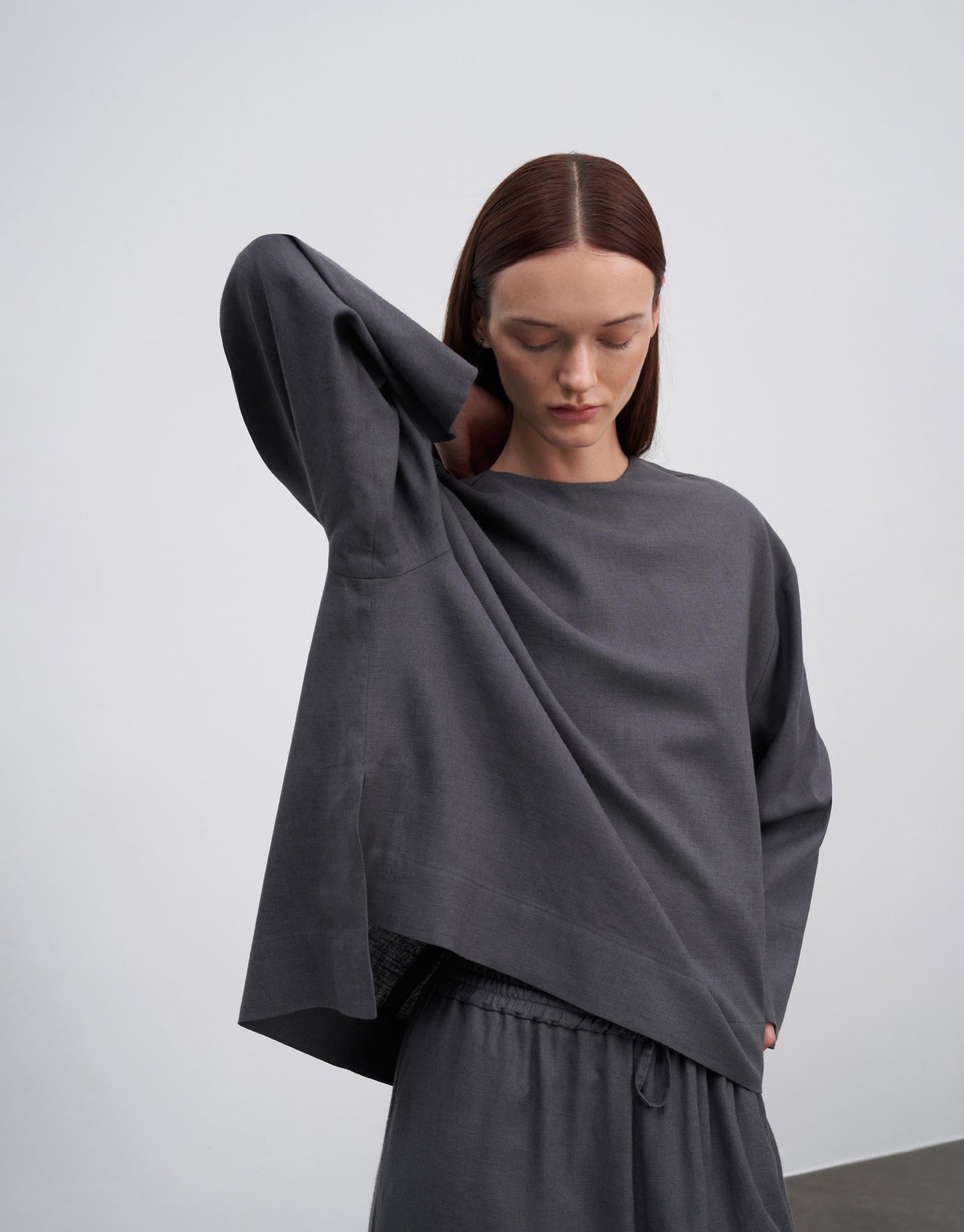 Linen Basic Blouse Anthracite