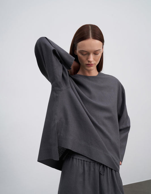 Linen Basic Blouse Anthracite