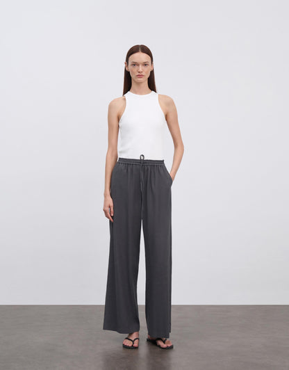Linen Flowy Trousers Anthracite