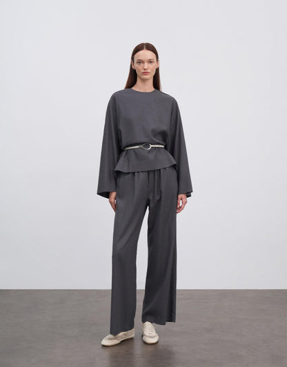 Linen Flowy Trousers Anthracite